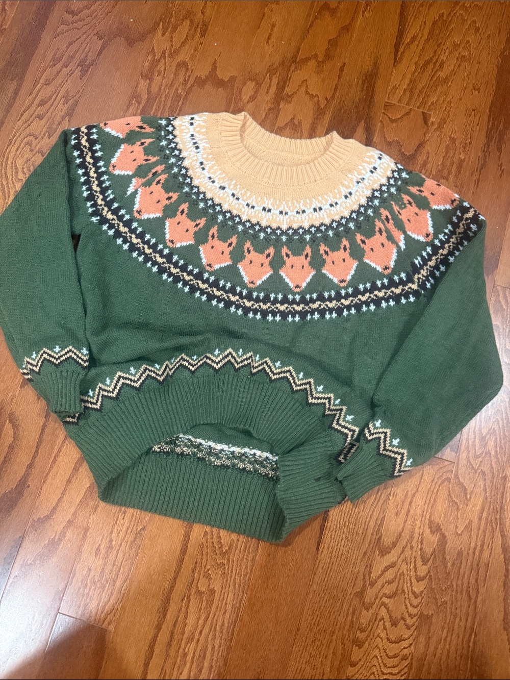 Woodland Fox Fair Isle Sweater | Forest Green Cozy Knit Pullover - Picture 13 of 13